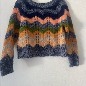 MOTHER Chevron Knit Sweater in Blue, Orange, and Green